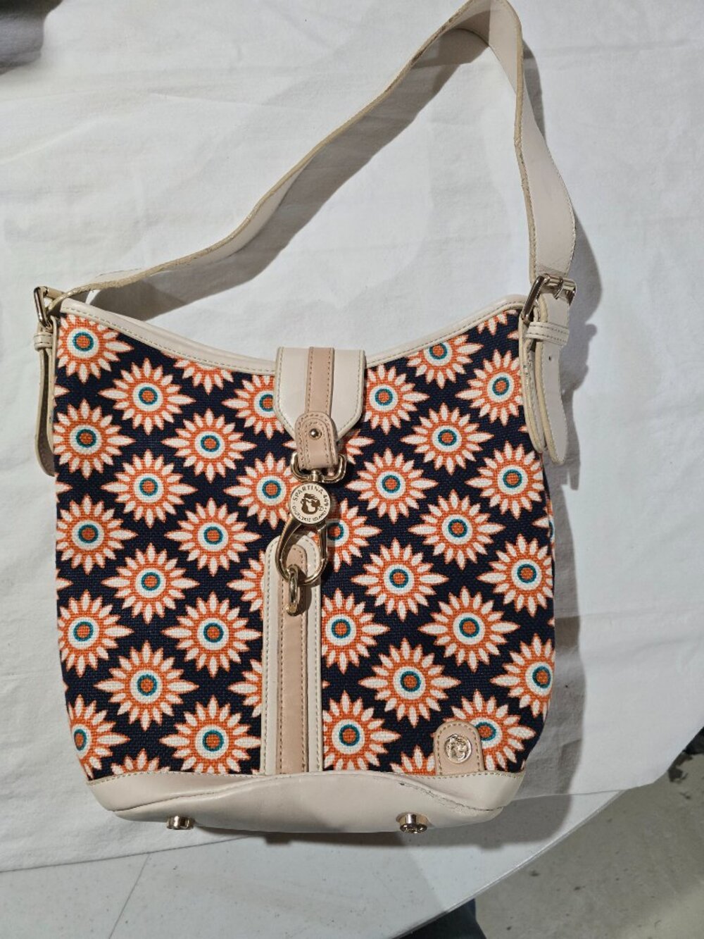 Spartina 449 Daufuskie Island Sunflower Canvas Leather Shoulder Bag Purse FUC